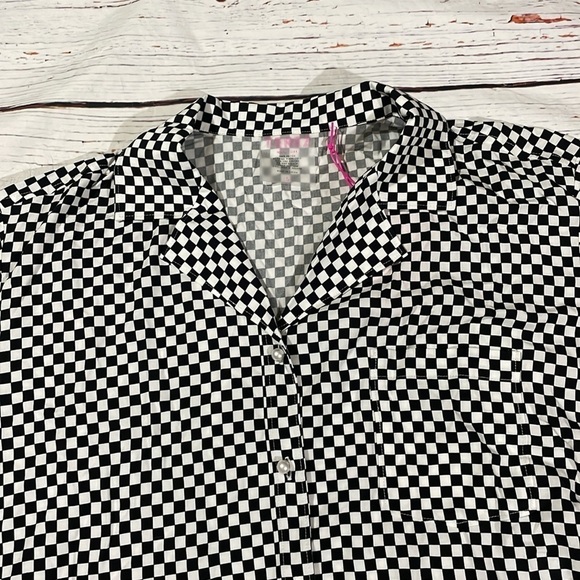 NWT Terez Short Sleeve Button Down in Racing Check - Picture 10 of 10